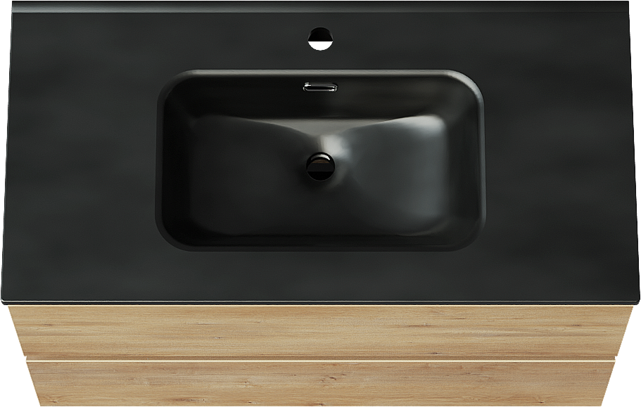 Linie Lado zwevend badkamermeubel 90 x 46 cm natuur eik met Baro enkele wastafel in porselein mat zwart
