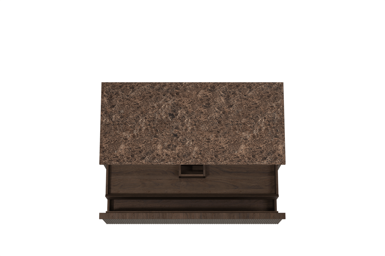 Balmani Forma hängendes Möbelstück Set: 120 x 55 cm, Geräucherte Eiche, mit Stretto Einzel- oder Doppel Waschtischplatte, Marmor, Dark Emperador, Vertikale symmetrische gerade Rippe