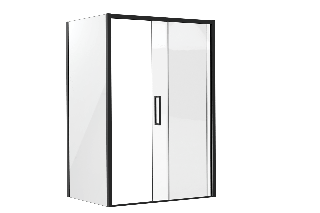 Luca Varess Senses paroi de douche avec porte coulissante et paroi latérale fixe 140 x 100 cm verre transparent profil noir mat