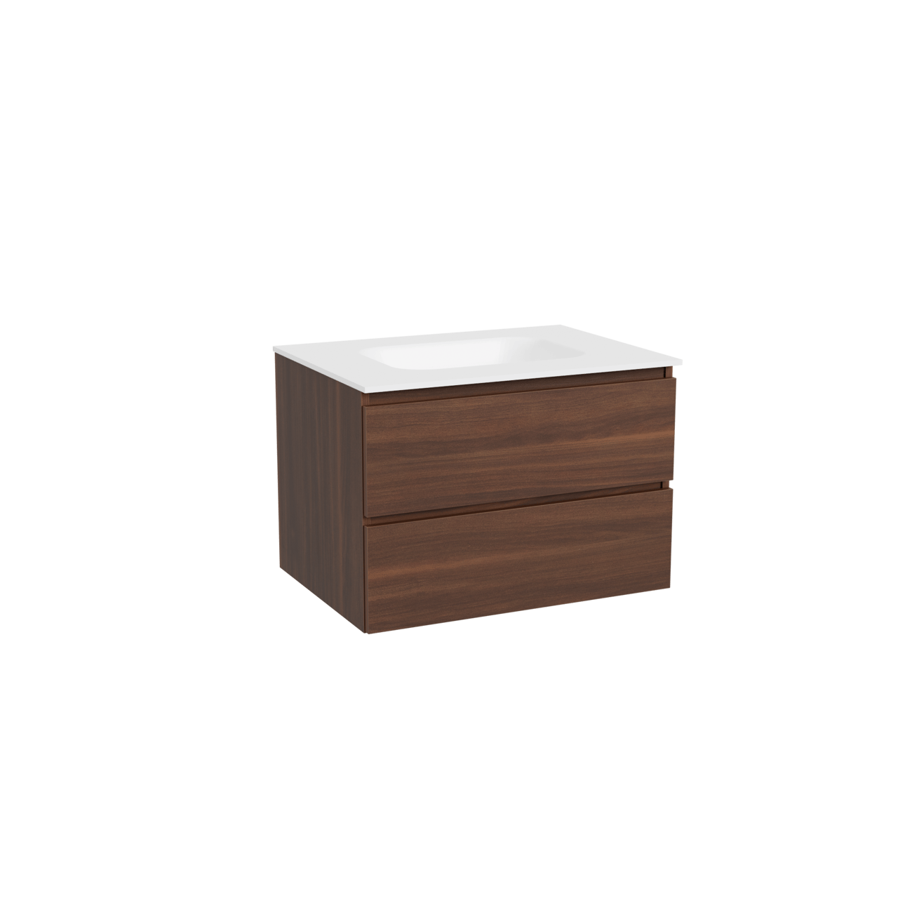 Balmani Lucida hängendes Möbelstück Set: 75 x 55 cm, Amerikanischer Nussbaum, mit Tablo Arcato Einzelwaschtisch, Solid Surface Weiß matt