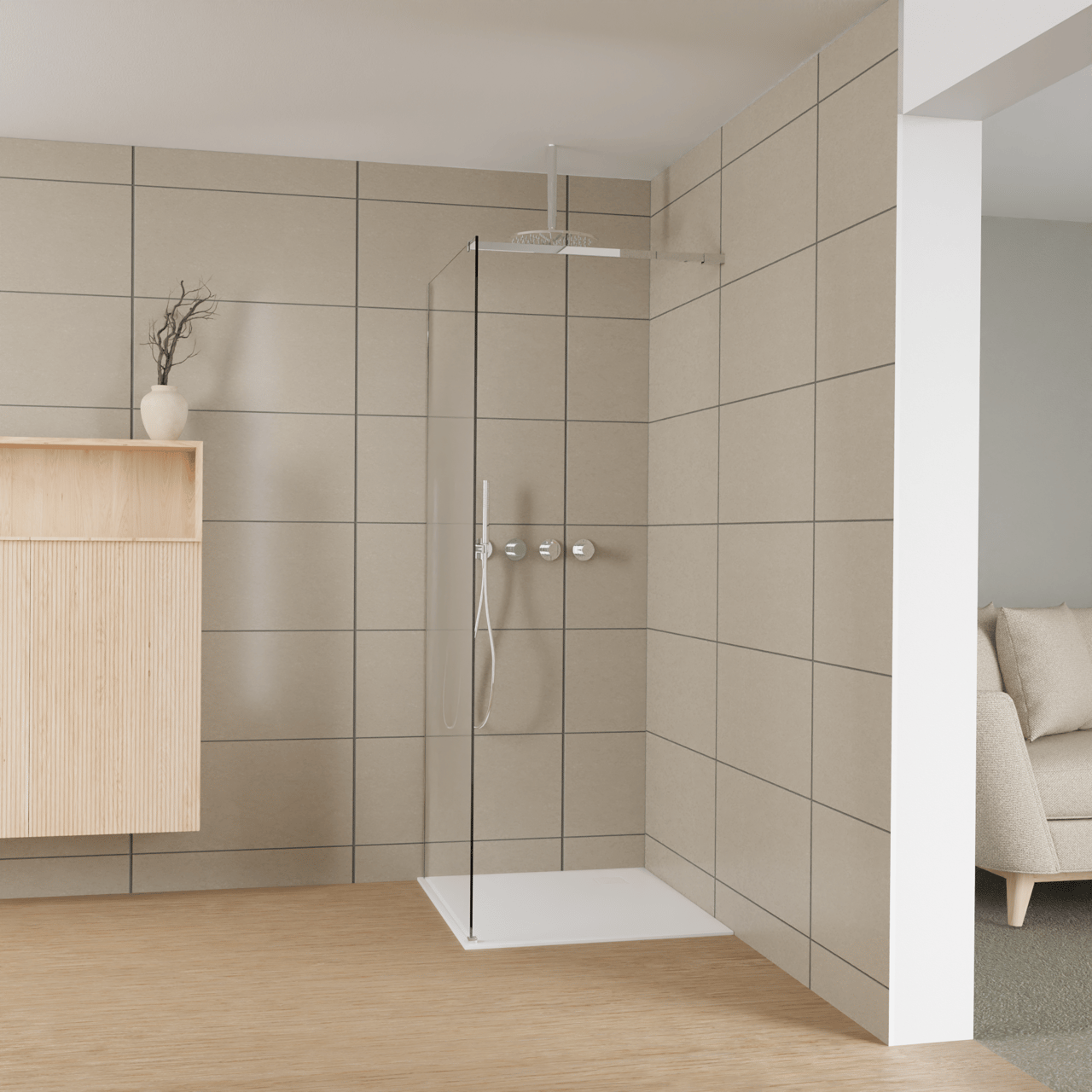 Balmani Modular Walk-In Dusche: 90 x 200 cm, Permafrost, inklusive Coating, Profil Chrom glänzend