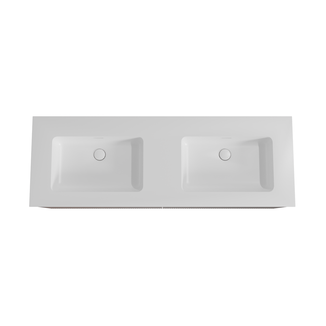 Storke Ribs zwevend badkamermeubel 150 x 52 cm notelaar met Mata dubbele wastafel in solid surface mat wit, Verticale symmetrische rechte ribbel