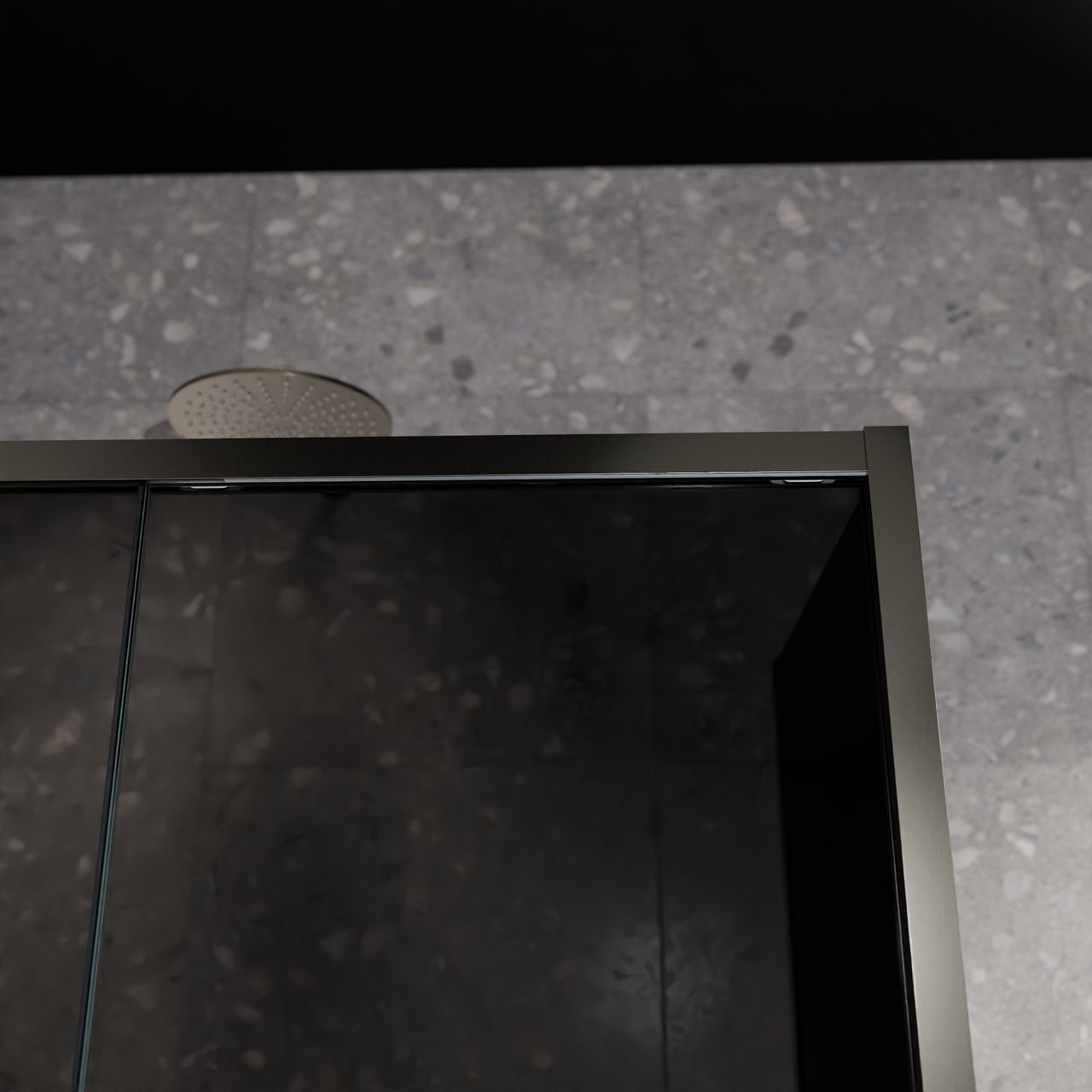 Balmani Senses Design douche d'angle avec porte coulissante à gauche et paroi latérale fixe, 140 x 100 cm, Verre fumé, Profil Brushed GunMetal, coating inclus