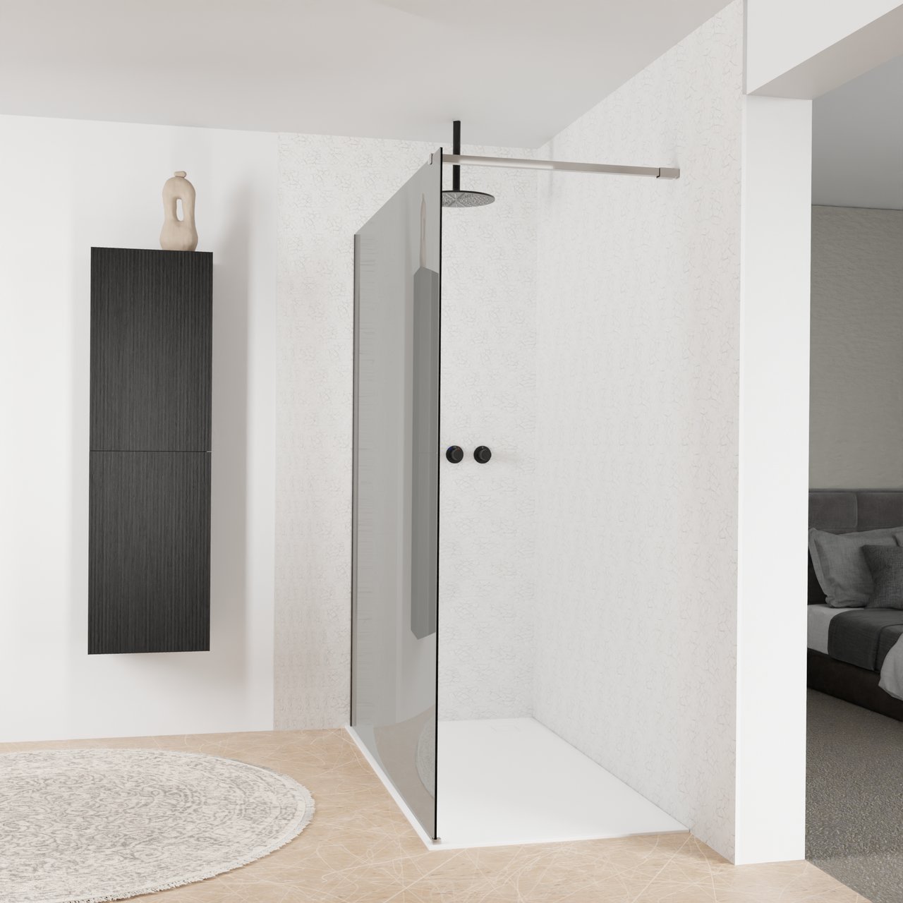 Balmani Modular Walk-In Dusche: 160 x 200 cm, Rauchglas, inklusive Coating, Profil Brushed Inox