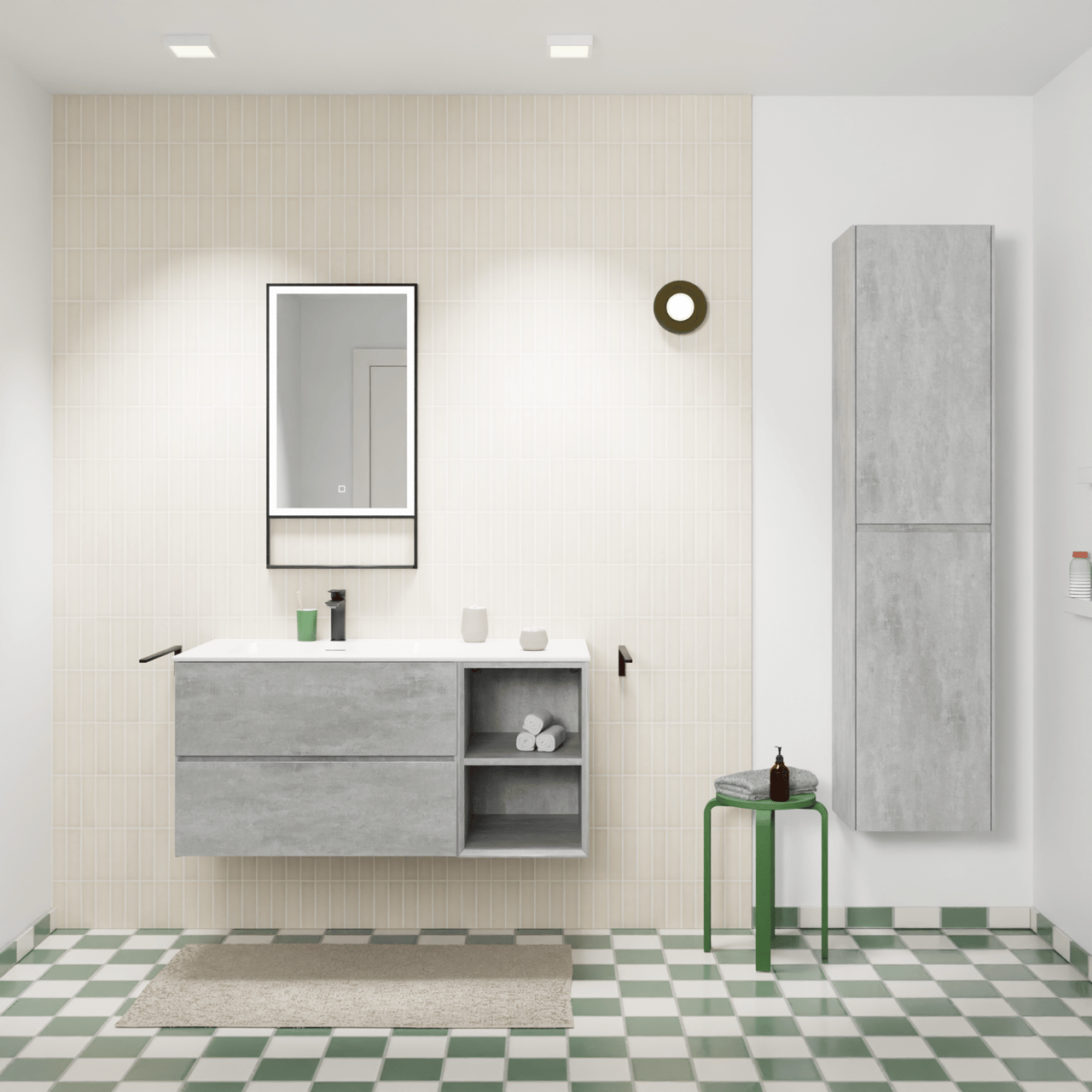 Storke Edge hängendes Möbelstück Set: 110 x 52 cm, Beton dunkelgrau, mit Mata Waschtisch links, Solid Surface Weiß matt