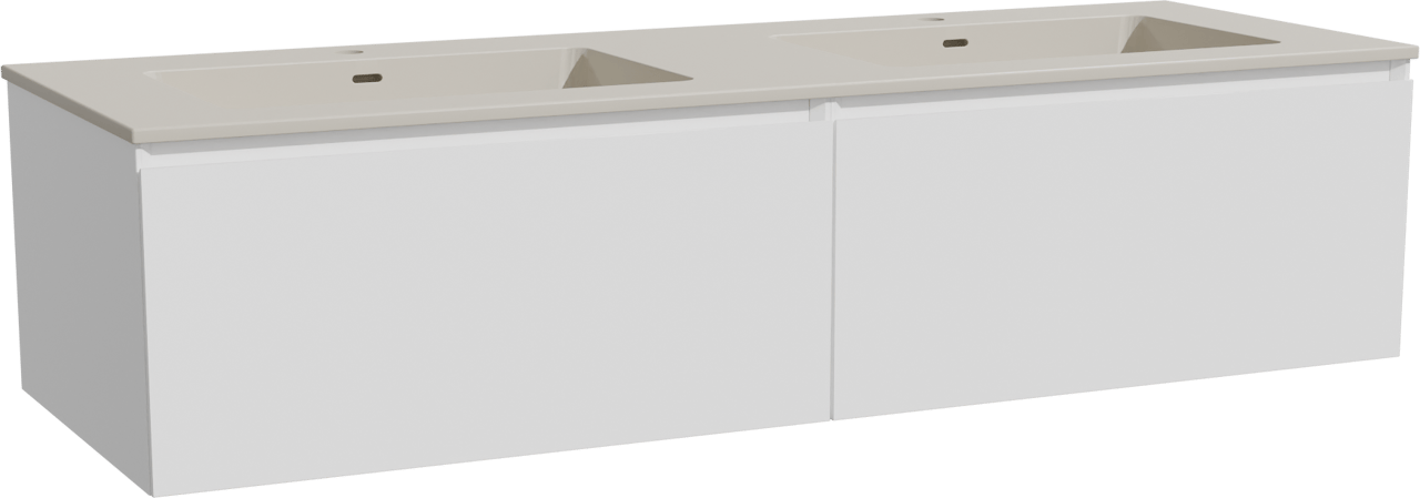 Storke Edge meuble salle de bains suspendu 150 x 52 cm blanc mat avec Diva double vasque en top solid soie grise