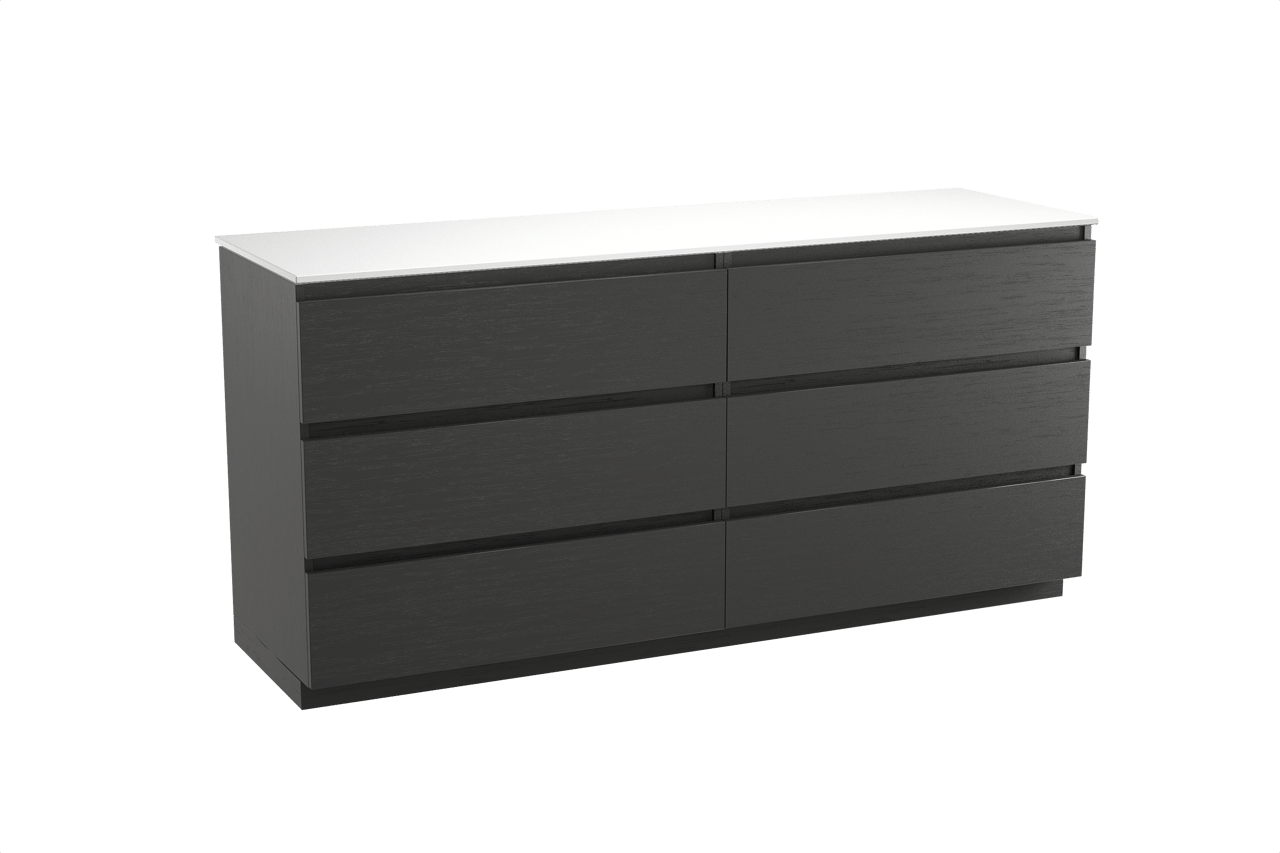 Balmani Lucida meuble salle de bains à poser 180 x 55 cm chêne noir avec Stretto tablette simple ou double en solid surface blanc mat