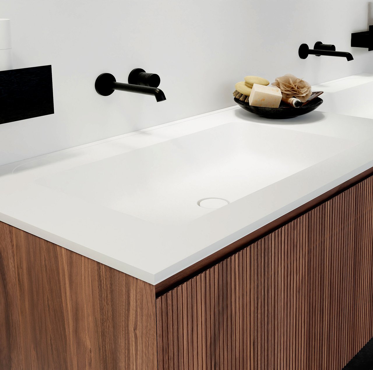 Balmani Tablo Strada dubbele wastafel matte composietmarmer (wit) 180 x 55 cm