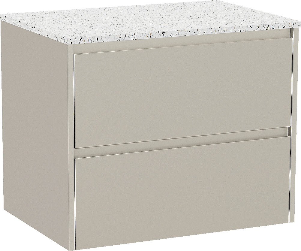 Storke Seda meuble salle de bains suspendu 75 x 52 cm soie grise avec Tavola tablette simple en blanc/noir mat terrazzo