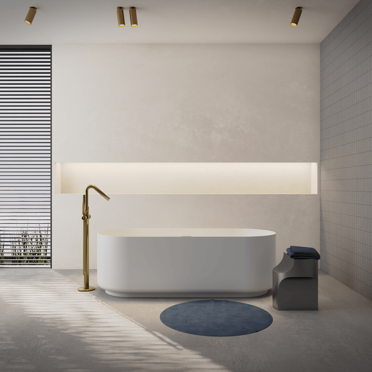 Balmani Scala ovaal vrijstaand bad 170 x 70 cm Solid Surface mat wit