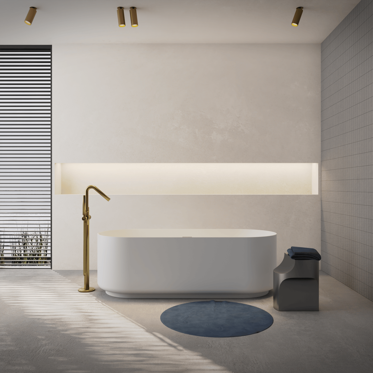 Balmani Scala Ovale Freistehende Badewanne: 170 x 170 cm, Solid Surface, Weiß matt