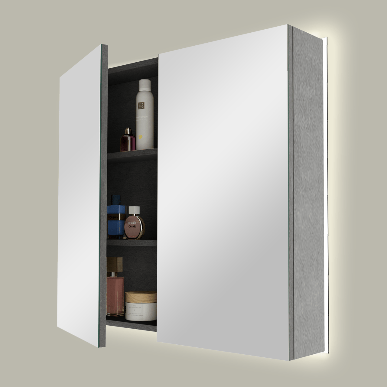 Linie Montro spiegelkast 80 x 75 cm beton donkergrijs met spiegelverlichting