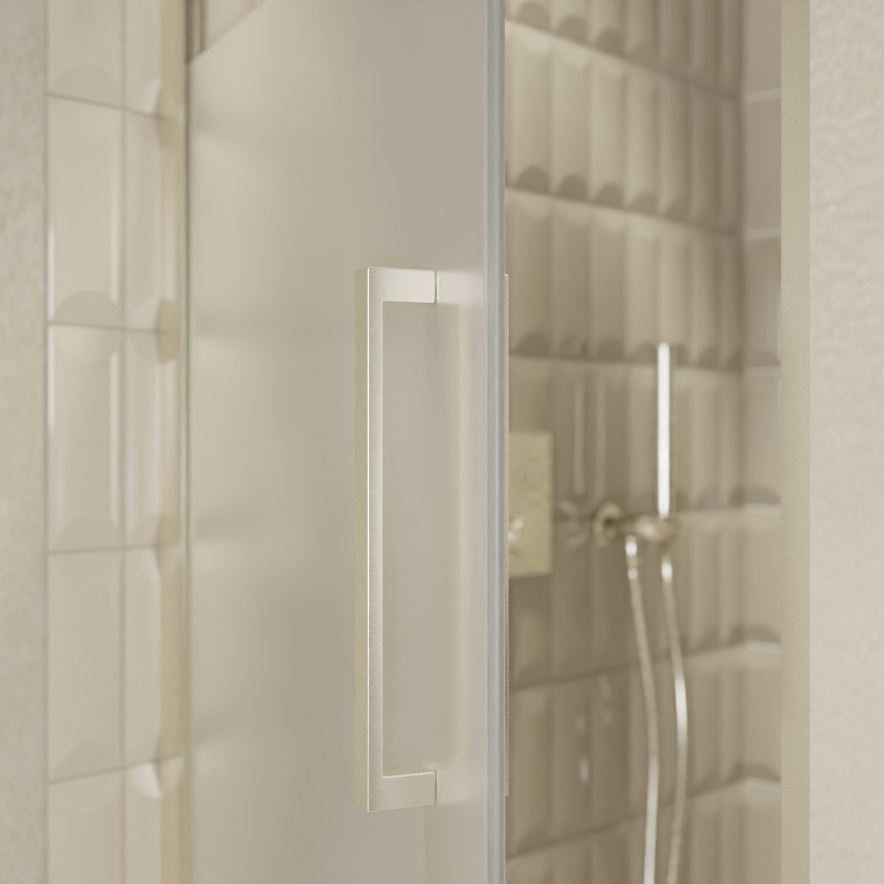 Balmani Senses Design porte pivotante à gauche 90 cm x 210 cm verre transparent avec bande matte, Profil Brushed CoolMetal, coating inclus