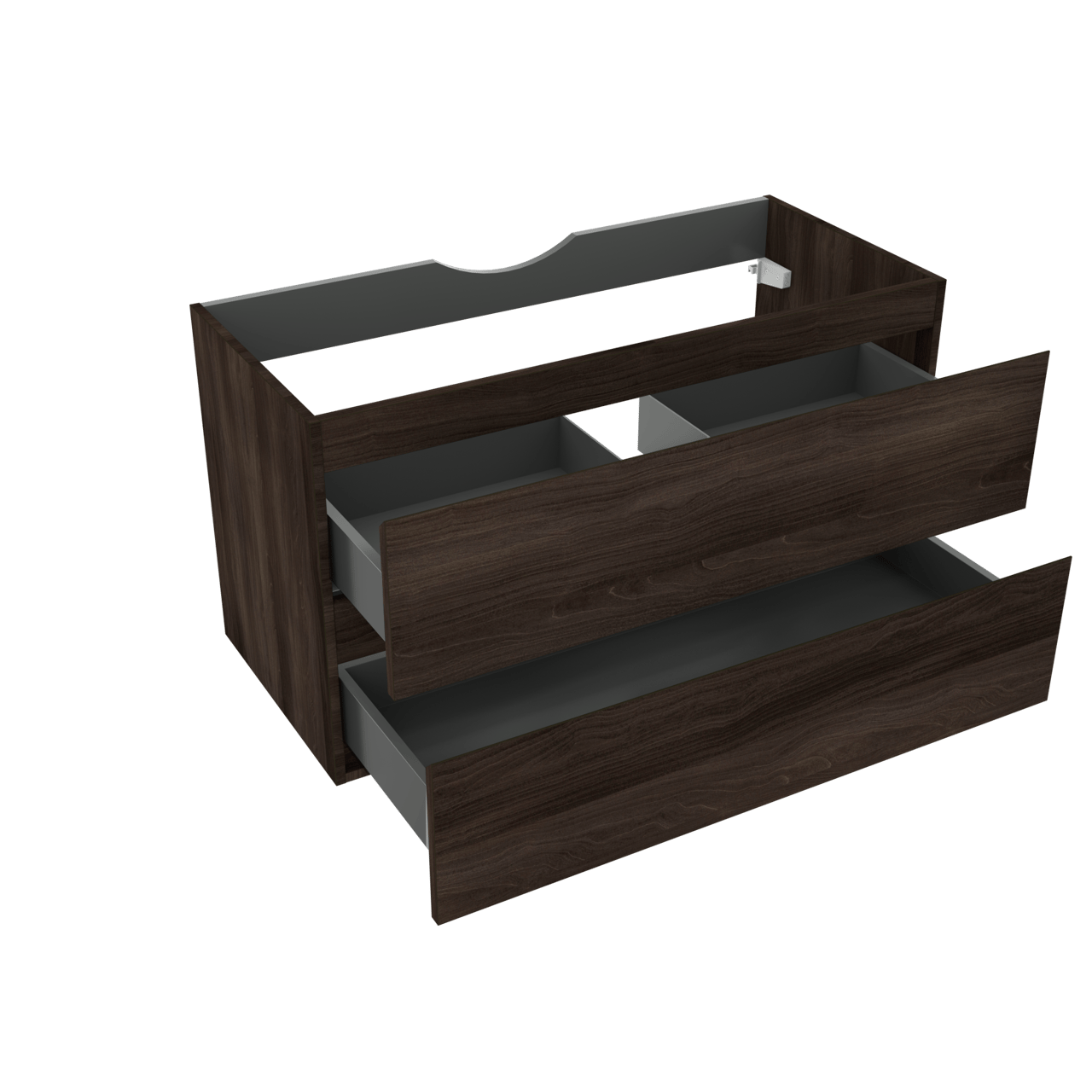 Linie Lado zwevende wastafelonderkast 100 x 46 cm donkere notenhout 2 lades