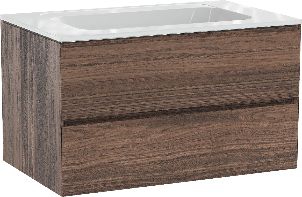 Balmani Mitra zwevend badmeubel 90 x 55 cm notenhout met Tablo Strada enkele wastafel in composietmarmer hoogglans wit