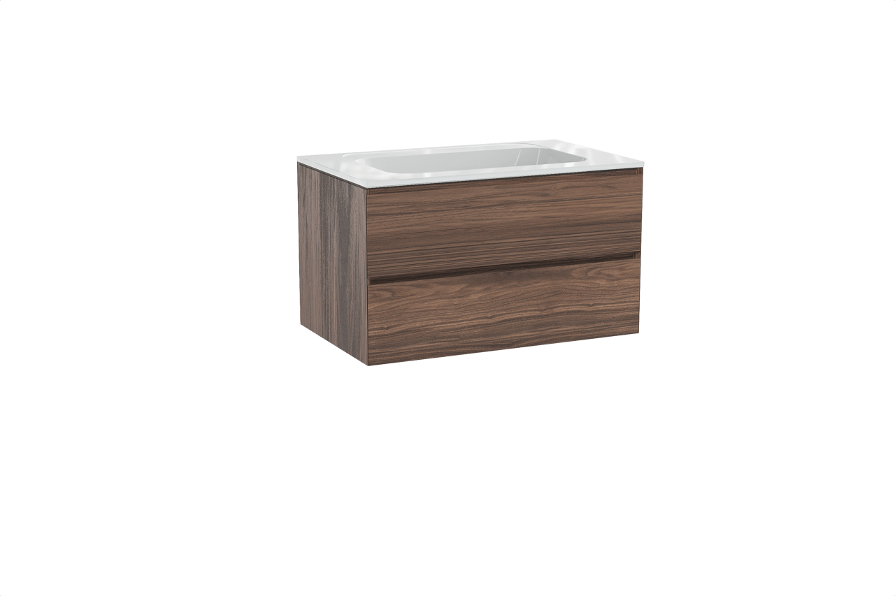 Balmani Mitra meuble salle de bains suspendu 90 x 55 cm noyer avec Tablo Strada plan simple en marbre composite blanc brillant