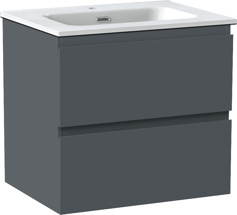 Linie Lado meuble salle de bains suspendu 60 x 46 cm bleu anthracite avec Baro plan simple en porcelaine blanc brillant