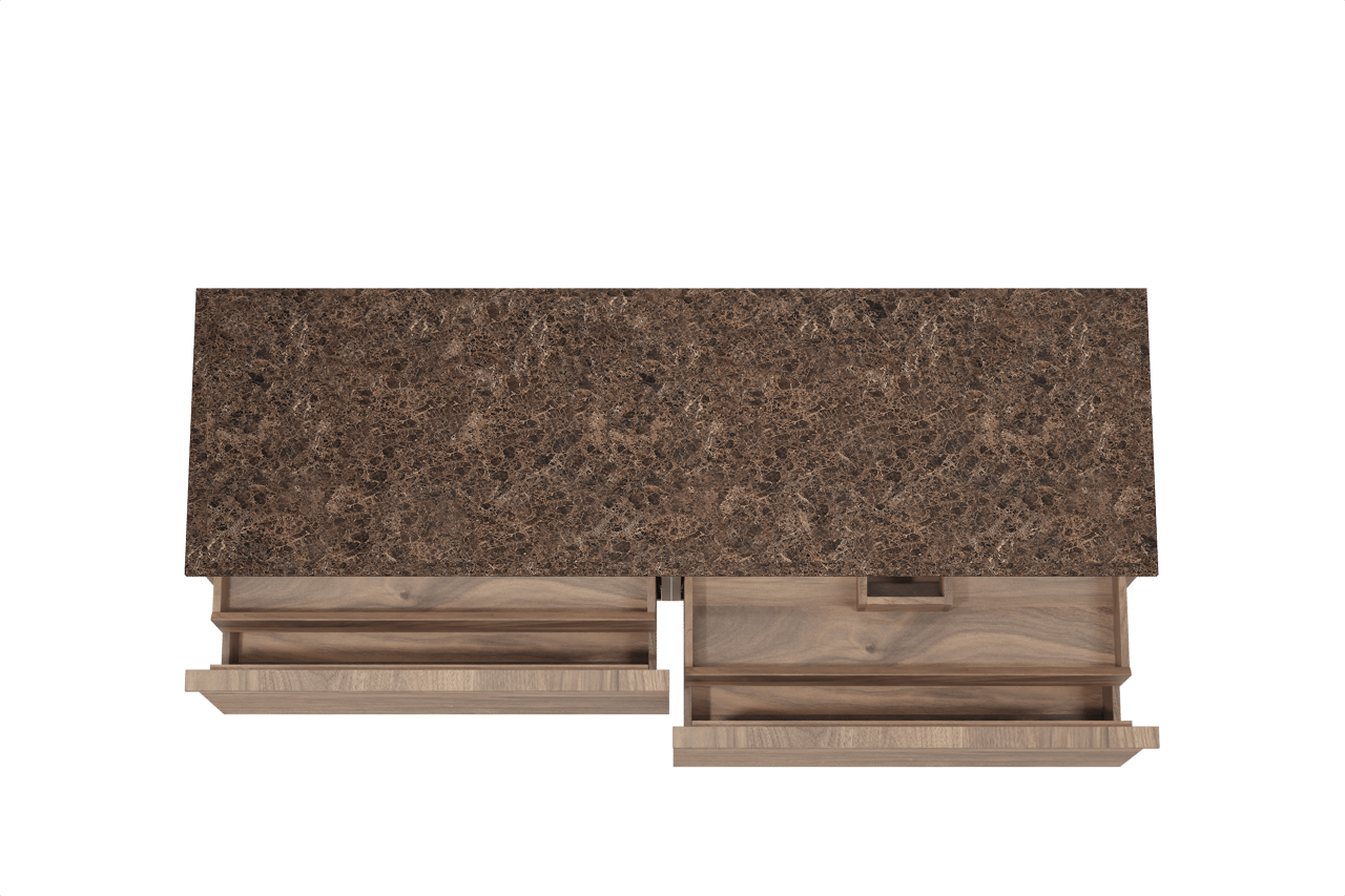 Balmani Forma hängendes Möbelstück Set: 180 x 55 cm, Amerikanischer Nussbaum, mit Stretto Einzel- oder Doppel Waschtischplatte, Marmor, Dark Emperador, Horizontale symmetrische gerade Rippe