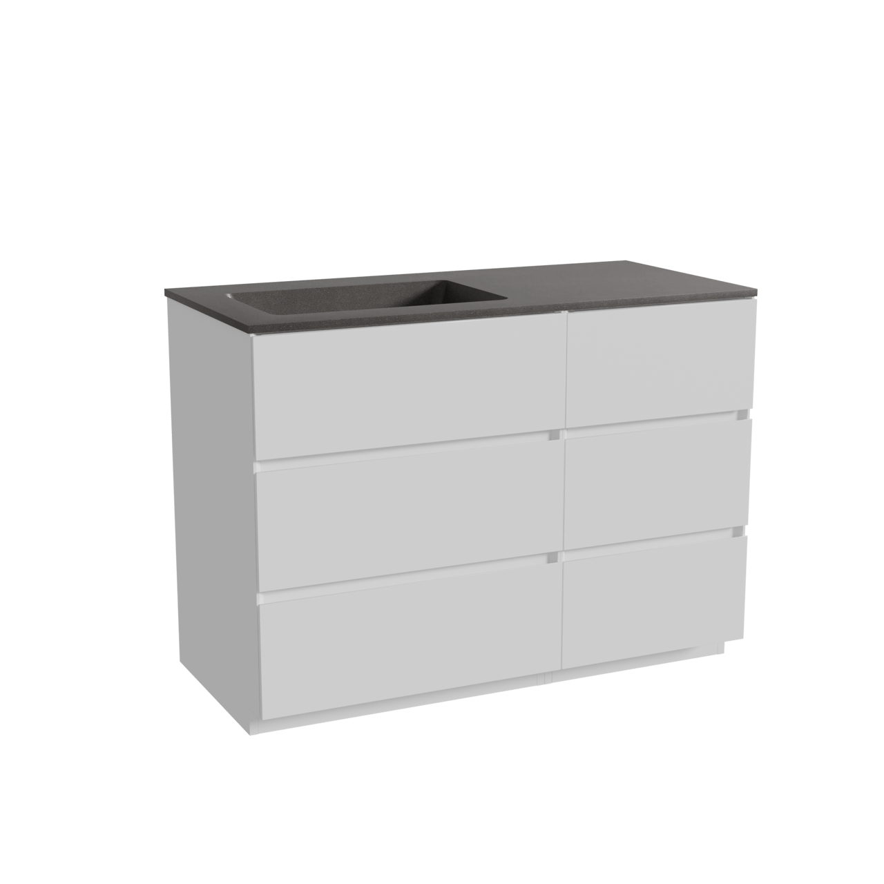 Storke Edge freistehendes Möbelstück Set: 110 x 52 cm, Weiß matt, mit Scuro Waschtisch links, Quarz Schwarz matt