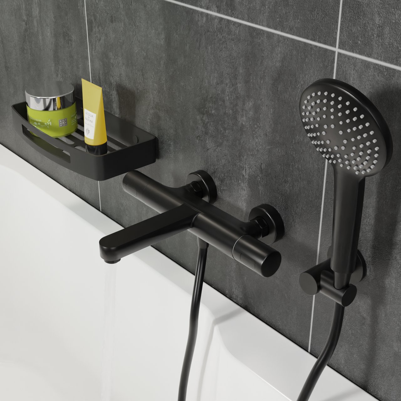 Blaufoss Round Handbrause-Set: 3jet, Schwarz Matt