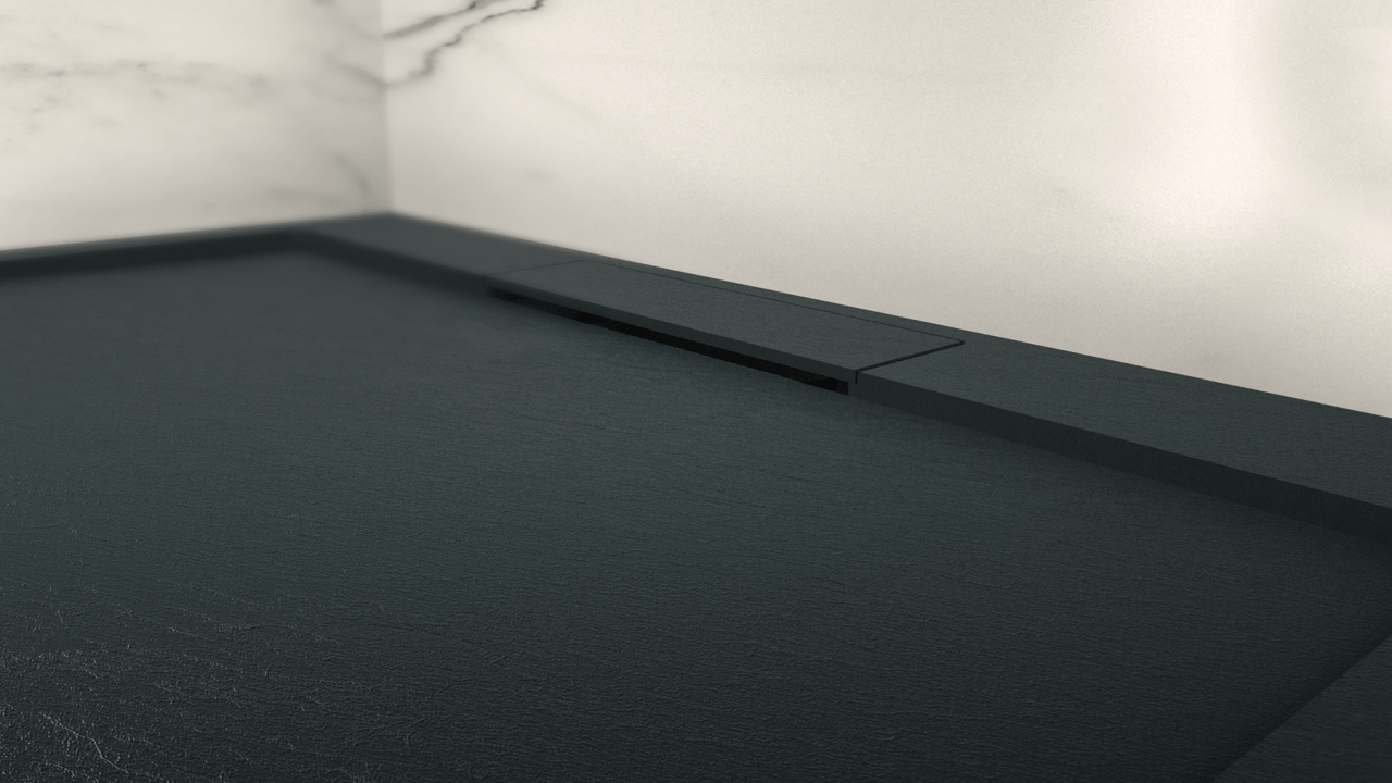 Balmani Indus douchebak 180 x 90 cm composietmarmer grafietgrijs leisteenstructuur