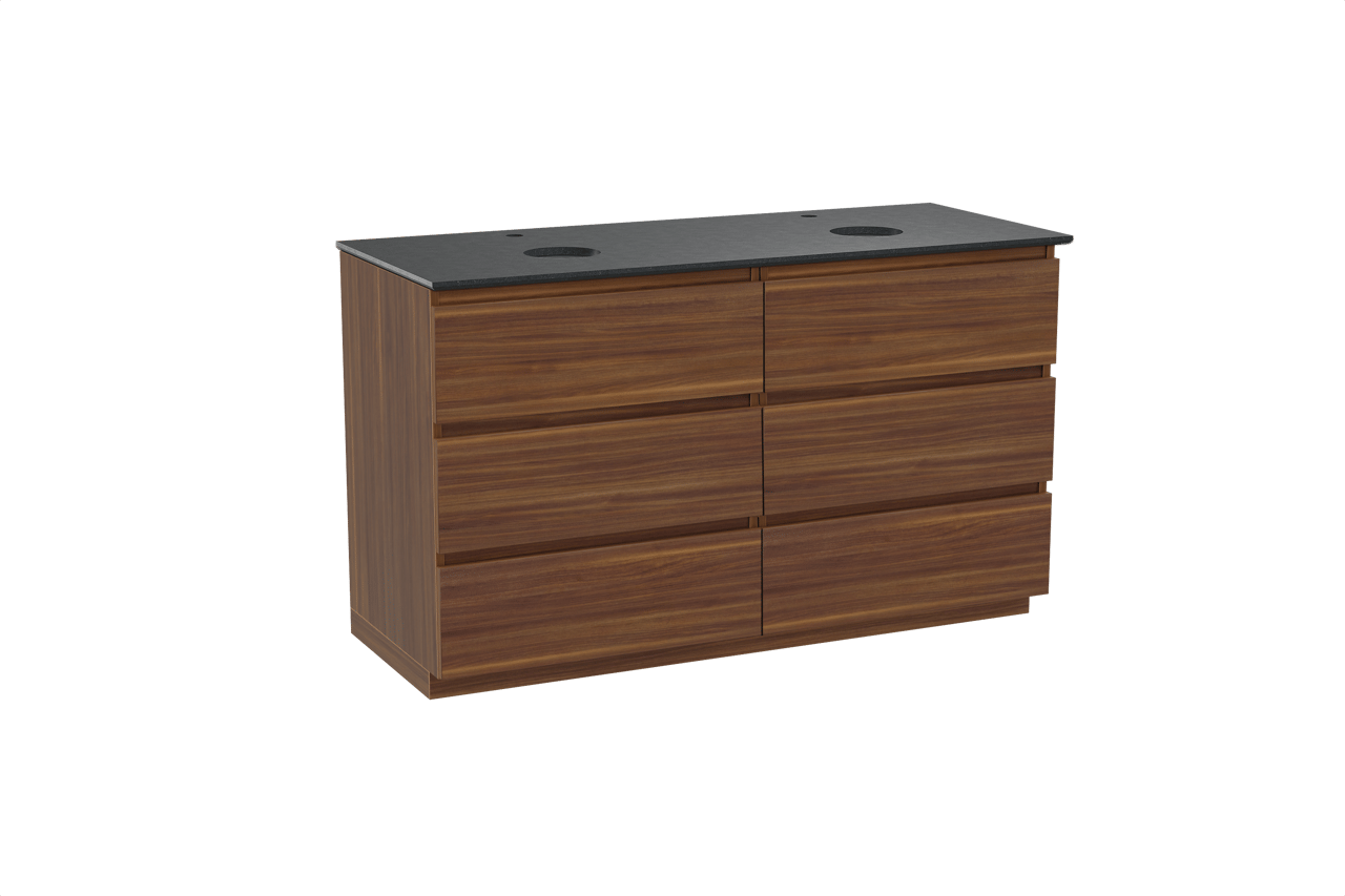 Balmani Lucida meuble salle de bains à poser 135 x 55 cm noyer américain avec Facetta tablette double en granit noir