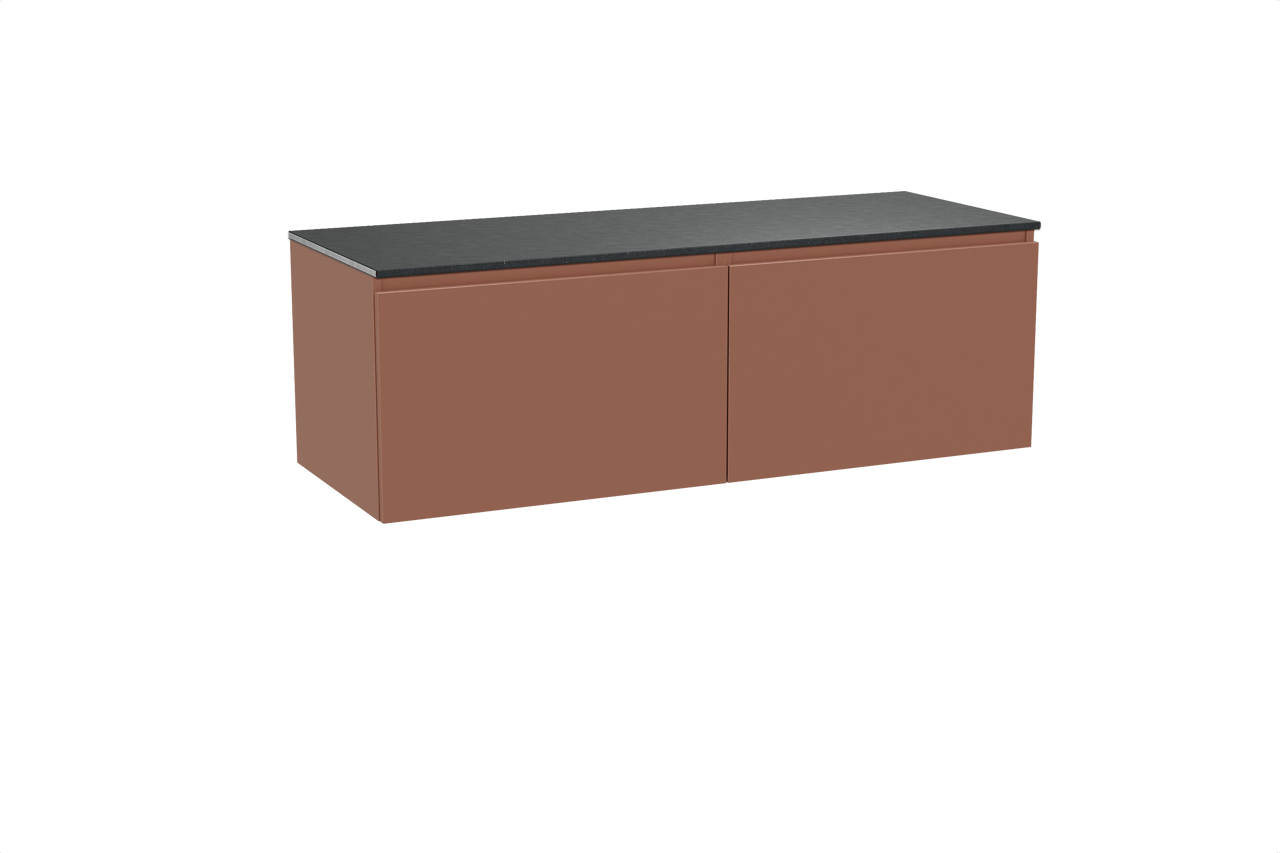 Balmani Sfera zwevend badkamermeubel 150 x 55 cm cotto met Stretto enkel of dubbel tablet in graniet zwart