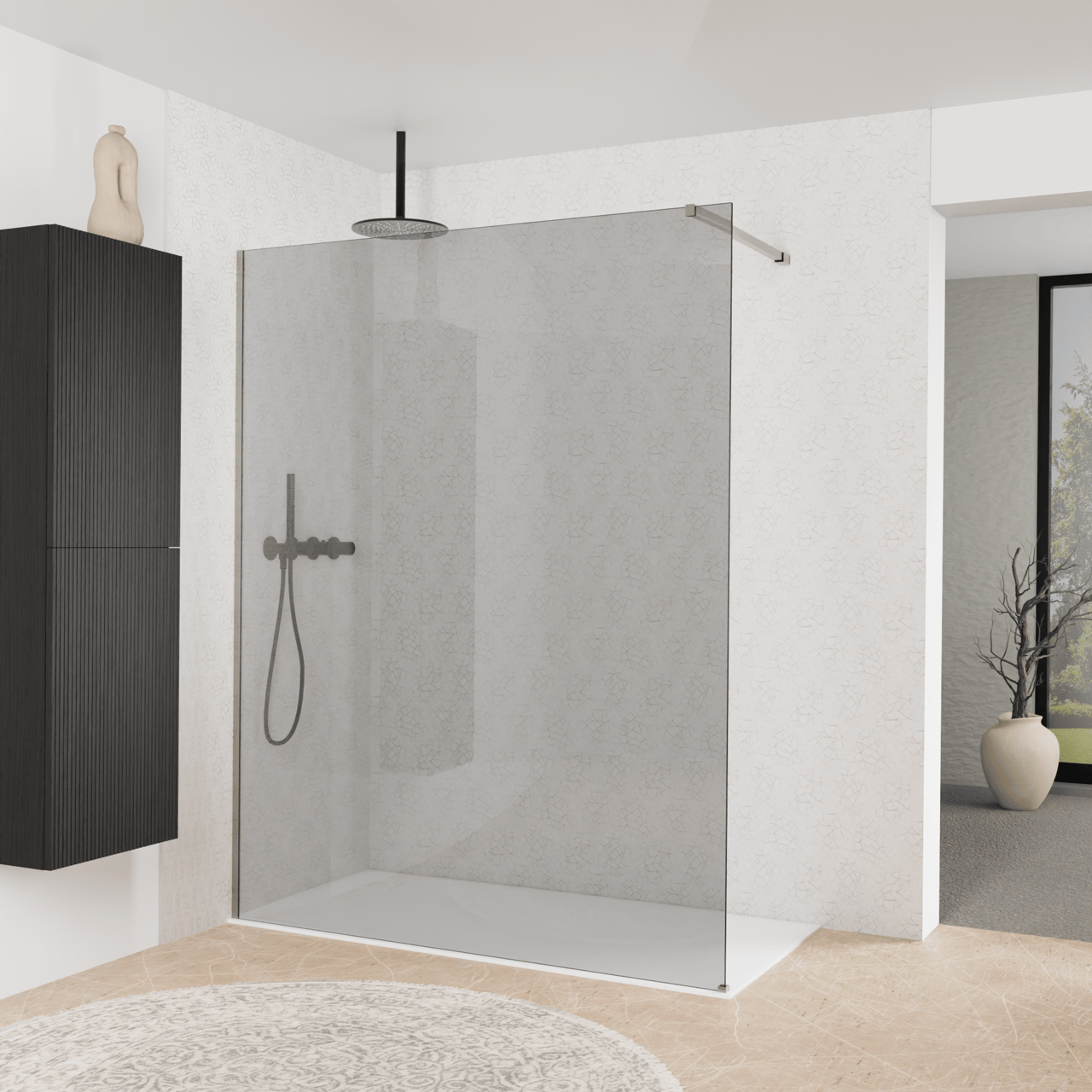 Balmani Modular douche à l'italienne: 160 x 200 cm, Verre fumé, Profil Brushed Inox