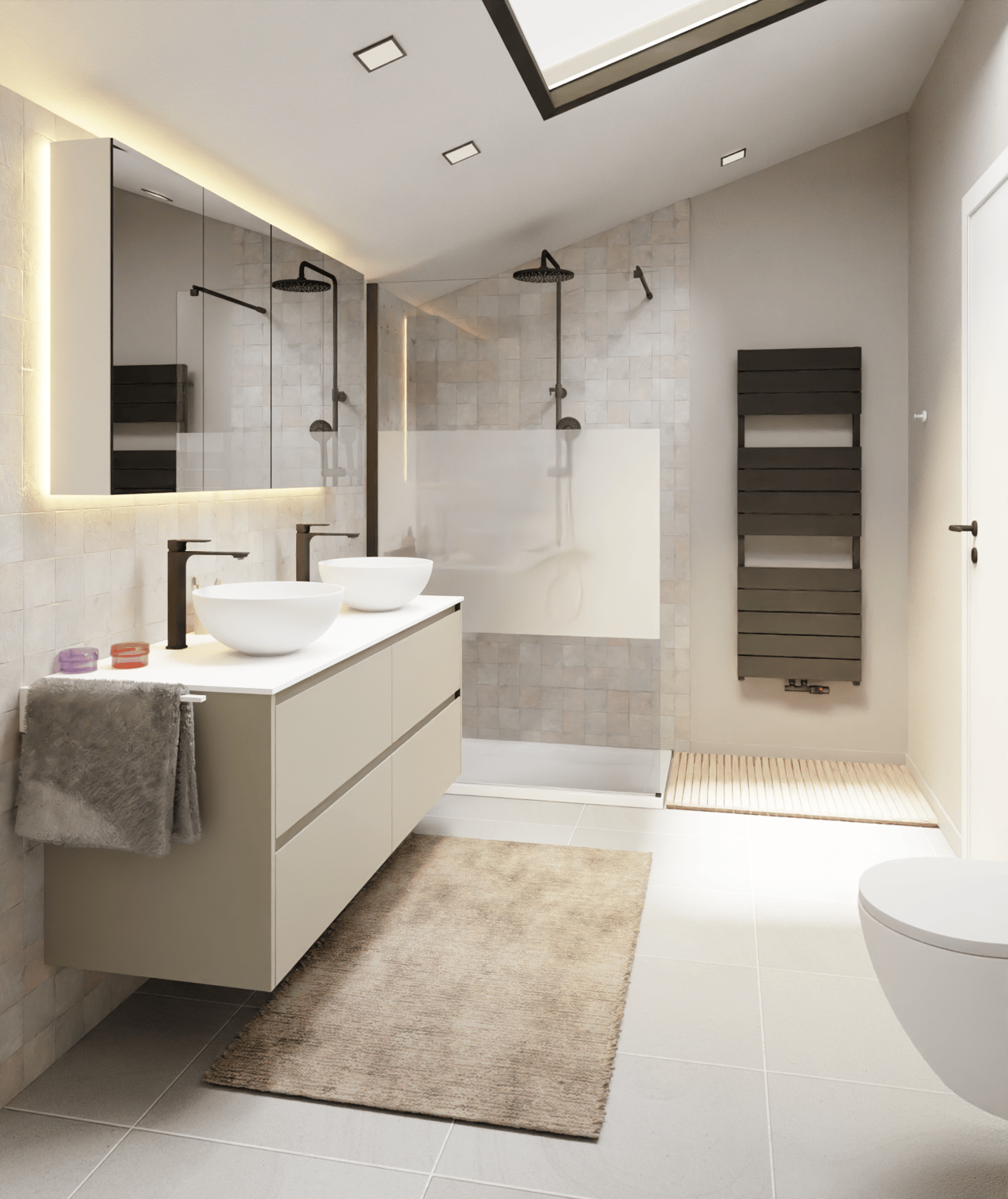 Storke Seda hängender Waschbeckenunterschrank: 150 x 52 cm, Seidengrau, 4 Schubladen