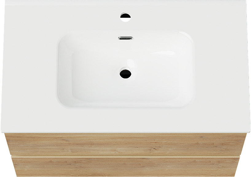 Linie Lado zwevend badmeubel 80 x 46 cm naturel eiken met Baro enkele wastafel in porselein hoogglans wit