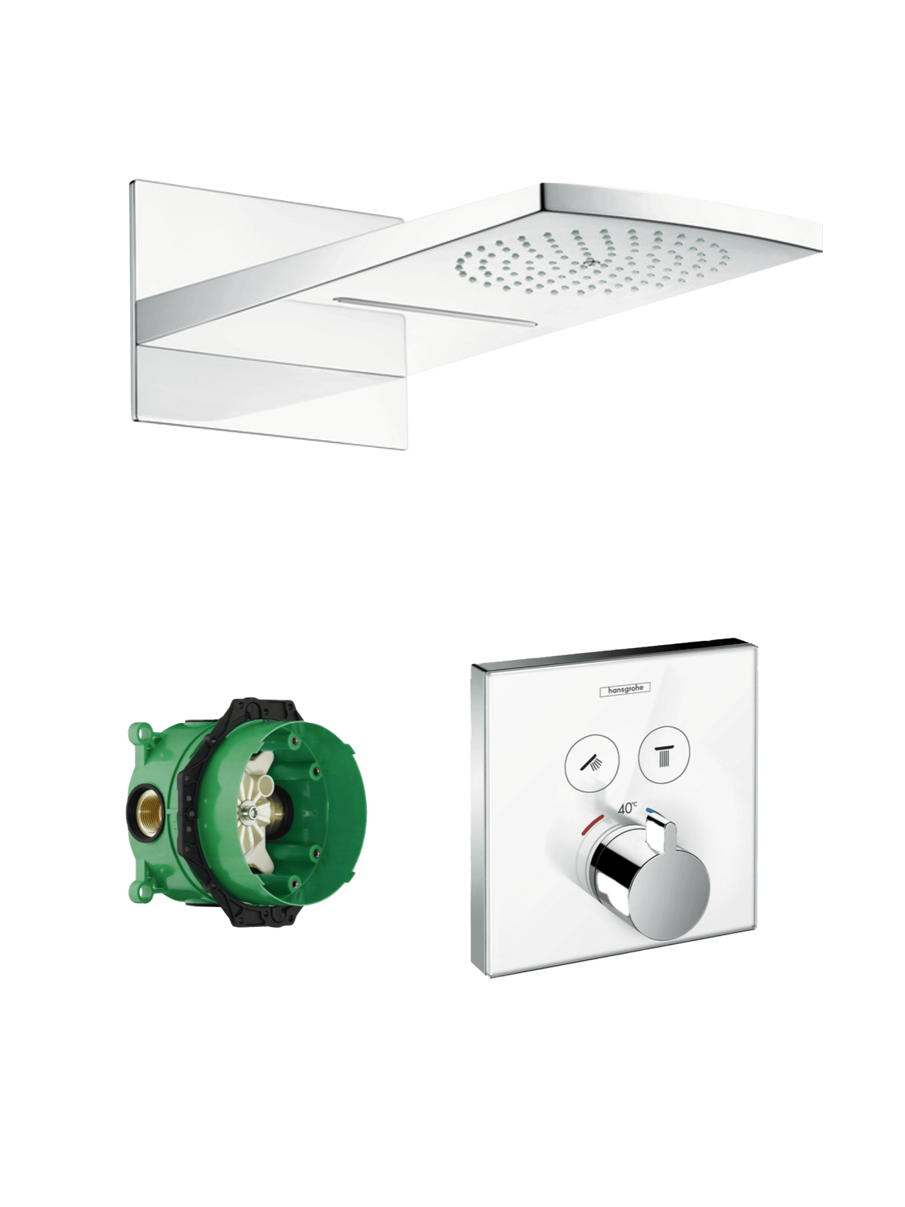 Hansgrohe Showerselect Duschsystem: Unterputz, inkl. Thermostat-Duscharmatur, Chrom und Weiß Glänzend