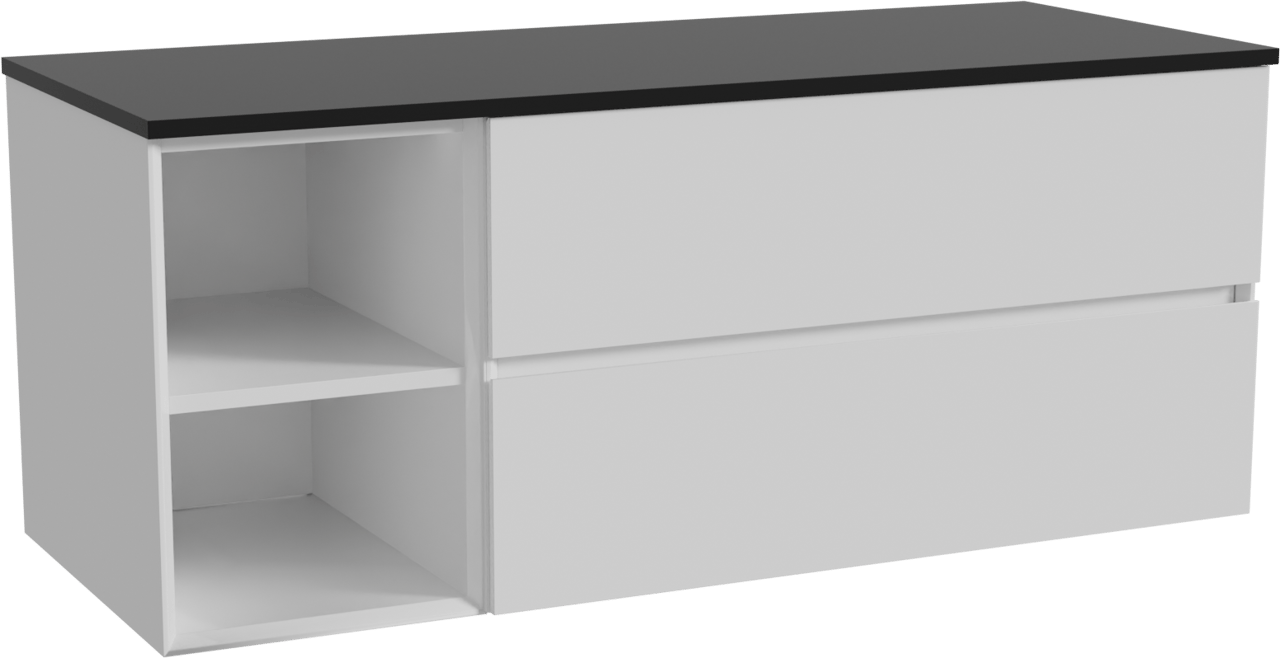 Storke Edge hängendes Möbelstück Set: 130 x 52 cm, Weiß glänzend, mit Panton Einzel- oder Doppel Waschtischplatte, Pulverbeschichtetes MDF Schwarz matt