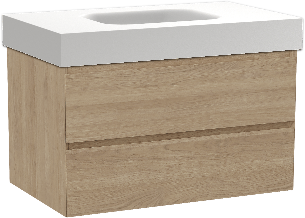 Balmani Mitra zwevend badmeubel 90 x 55 cm naturel eiken met Arcato enkele wastafel in solid surface mat wit