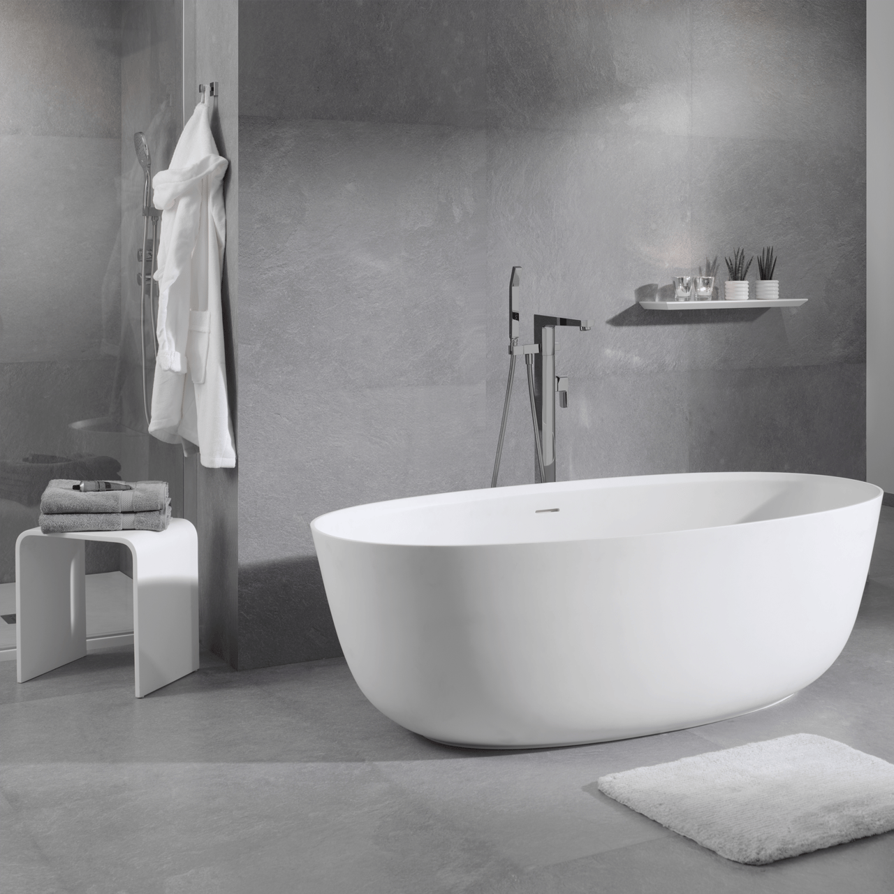 Balmani Largo ovaal vrijstaand bad 170 x 80 cm Solid Surface mat wit