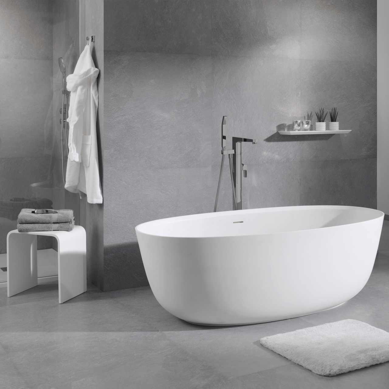 Balmani Largo baignoire îlot ovale 170 x 80 cm Solid Surface blanc mat