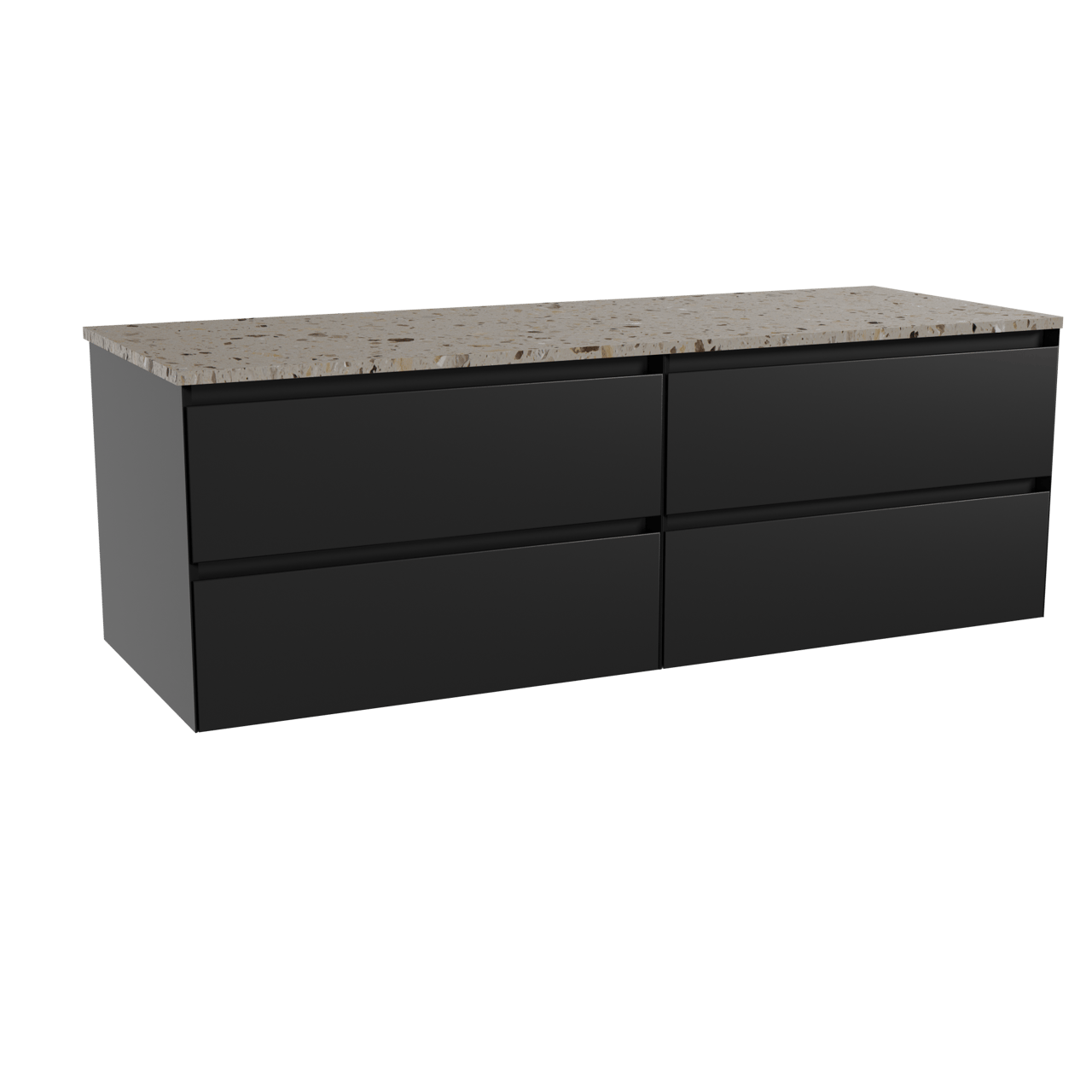 Balmani Mitra meuble salle de bains suspendu 150 x 55 cm noir mat avec Stretto tablette simple ou double en terrazzo greige terrazzo