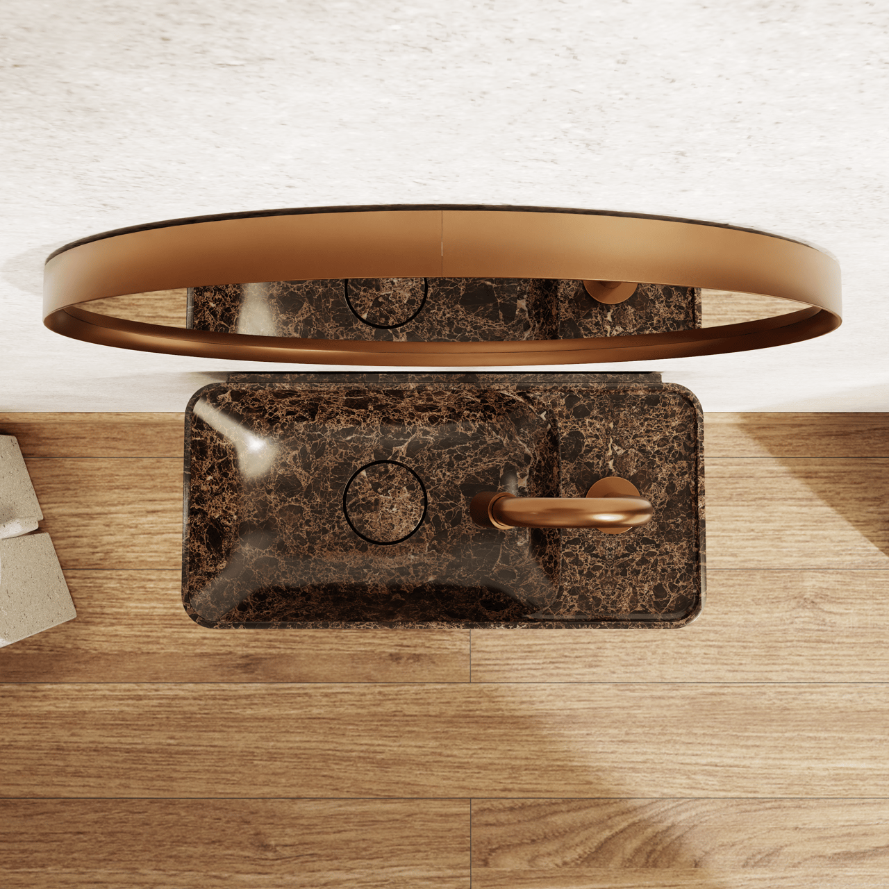 Balmani Auro Gäste-WC Spiegel: Rund, Brushed Rosegold, Ø 35 cm