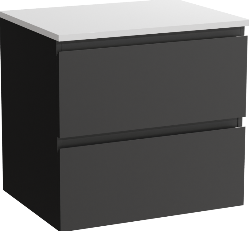 Linie Lado meuble salle de bains suspendu 60 x 46 cm noir mat avec Lado tablette simple en marbre composite blanc mat