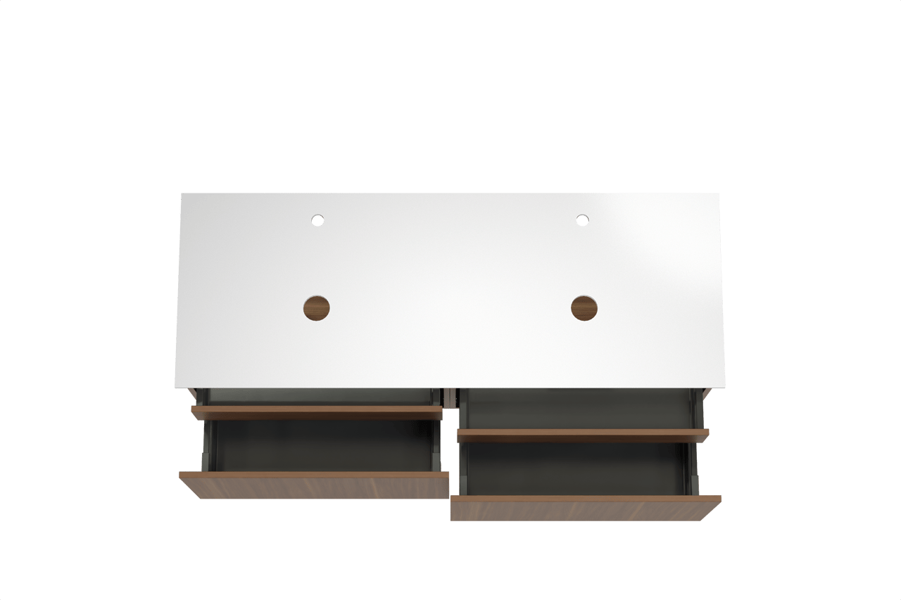 Balmani Sfera meuble salle de bains suspendu 150 x 55 cm noyer américain avec Facetta tablette double en solid surface blanc mat