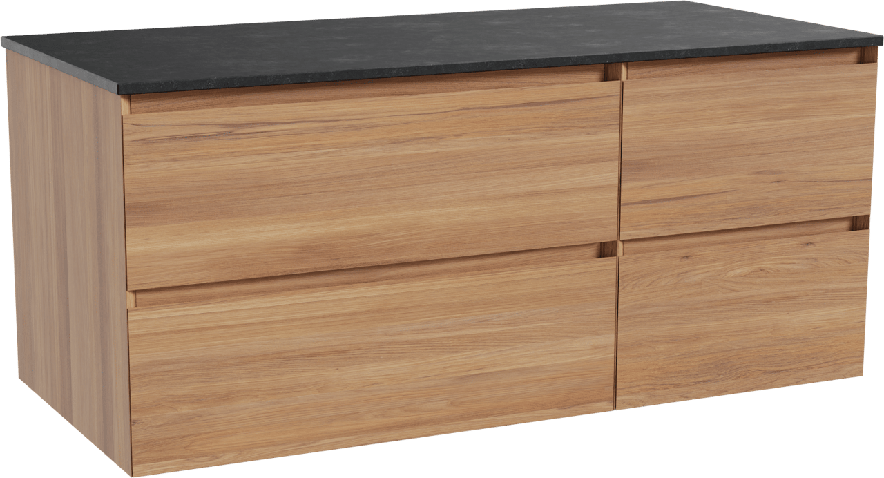 Balmani Mitra meuble salle de bains suspendu 120 x 55 cm teck avec Stretto tablette simple en granit noir