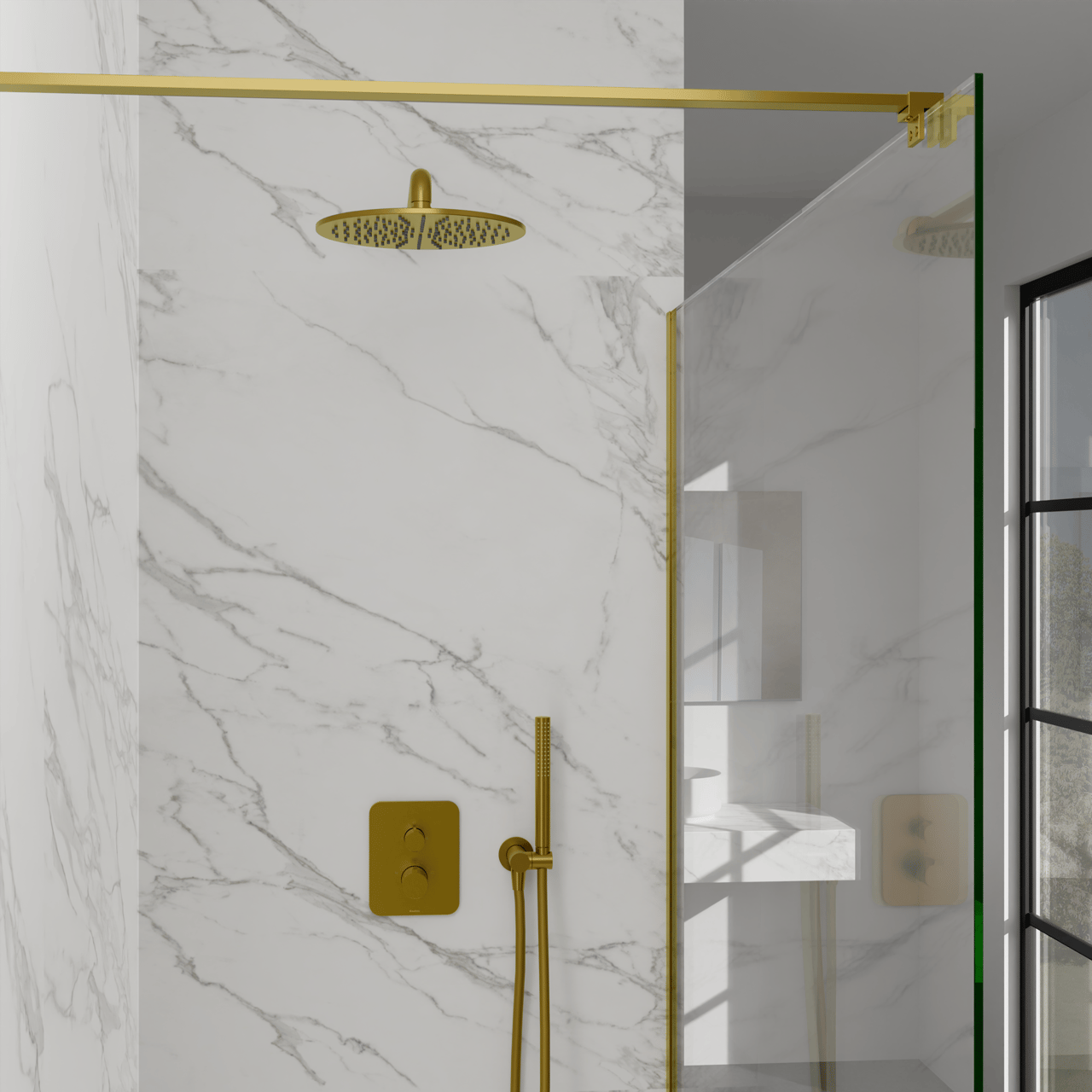 Blaufoss Round set douchette avec coude raccordement 1 fonction de jet Brushed Gold