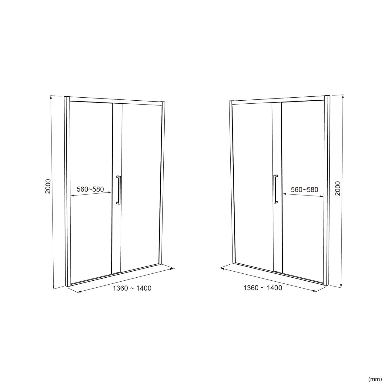 Luca Varess Senses porte coulissante 140 x 200 cm verre transparent profil chrome brillant