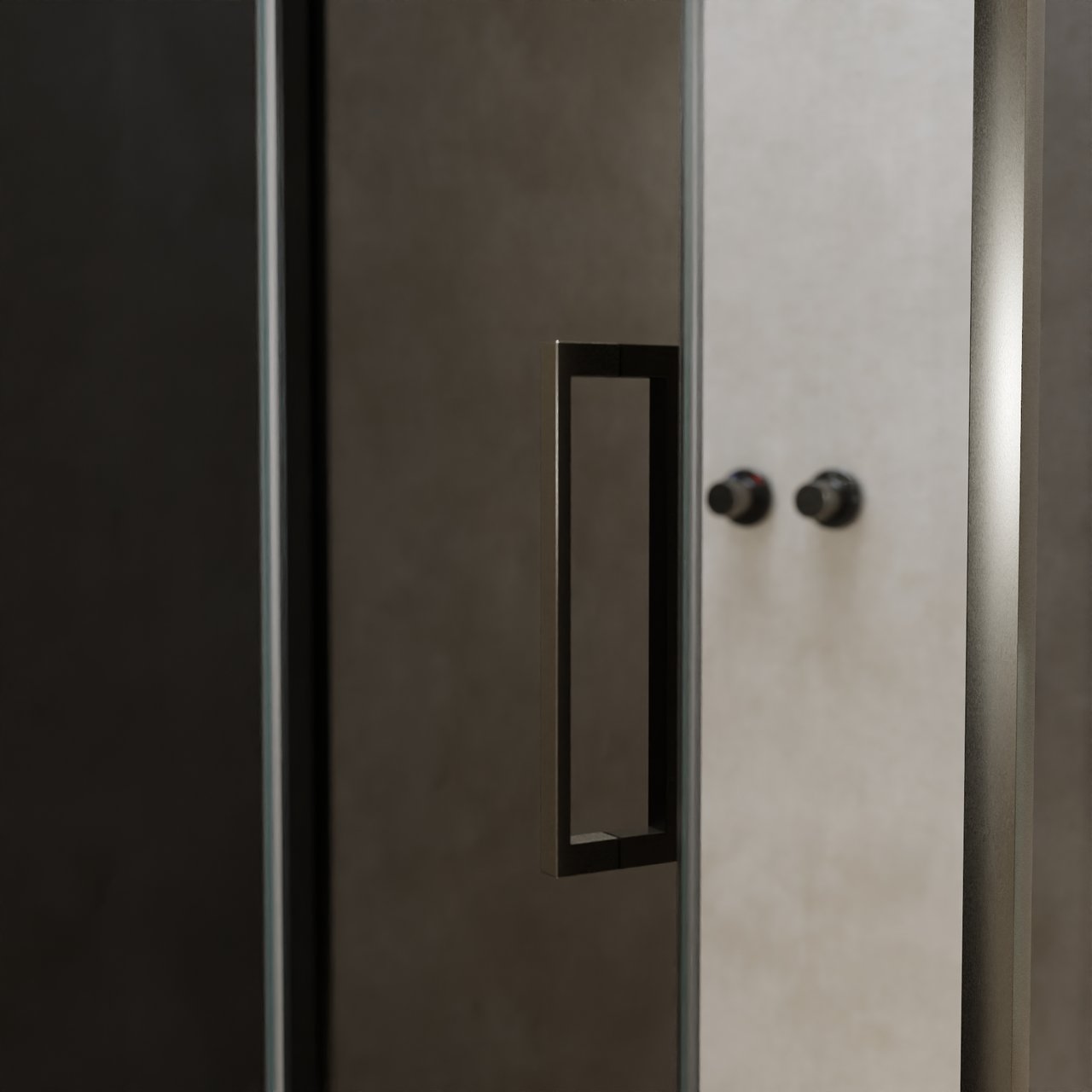 Balmani Senses Design Eckdusche: Drehtür (Links) mit fixierte Seitenwand, 120 x 90 cm, Rauchglas, Profil Brushed GunMetal, inklusive Coating