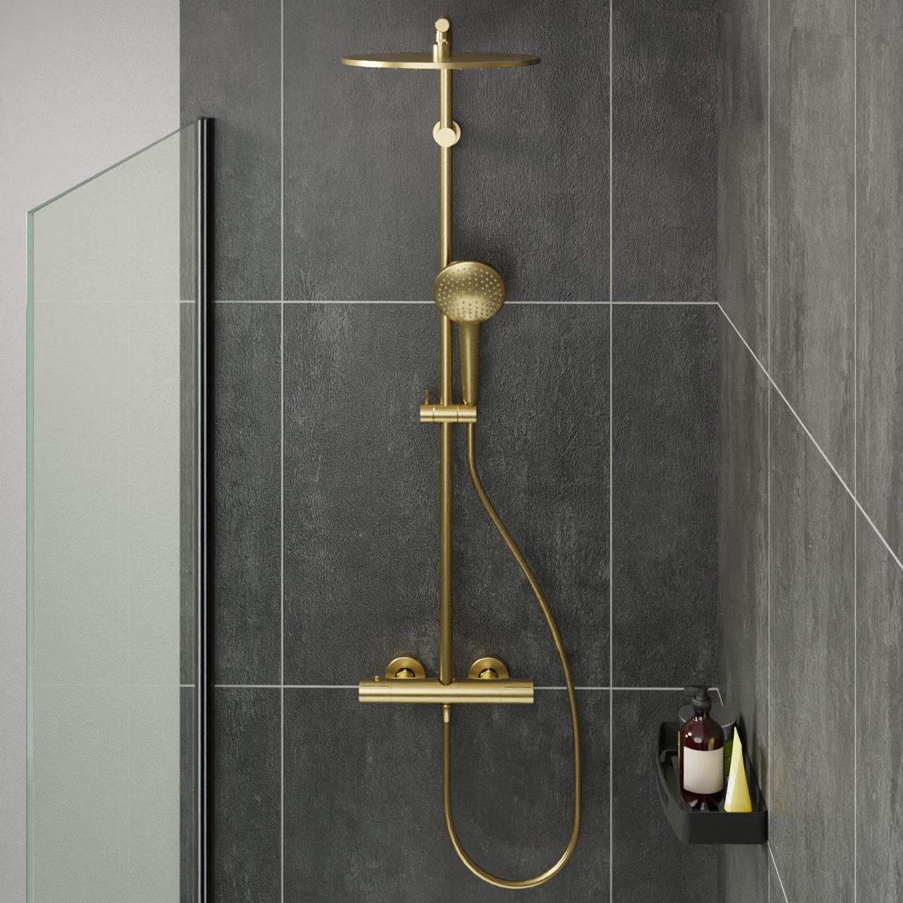 Blaufoss Round 300 colonne de douche de pluie mitigeur thermostatique Brushed Gold