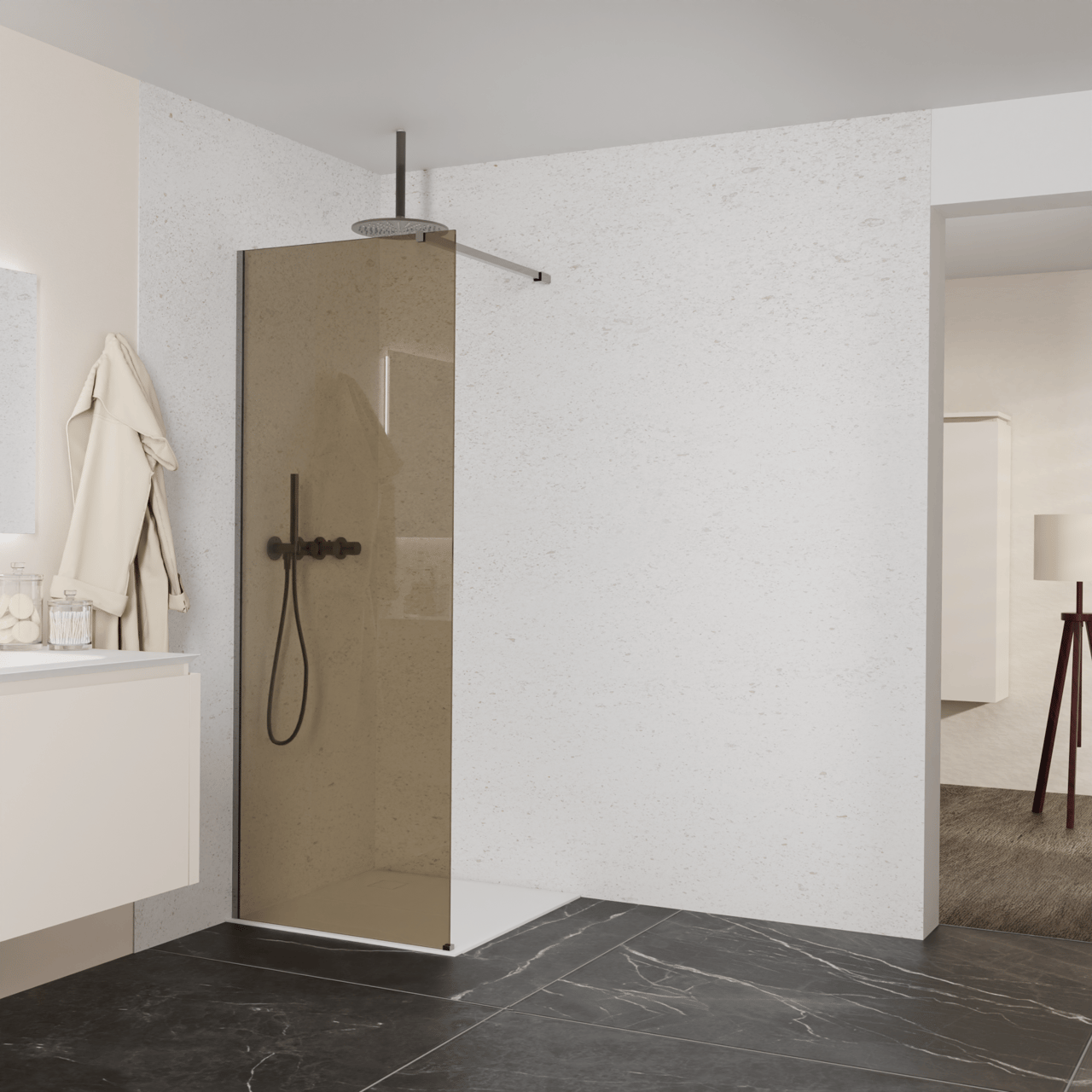 Balmani Modular douche à l'italienne: 80 x 200 cm, Verre bronze, avec coating, Profil Brushed GunMetal