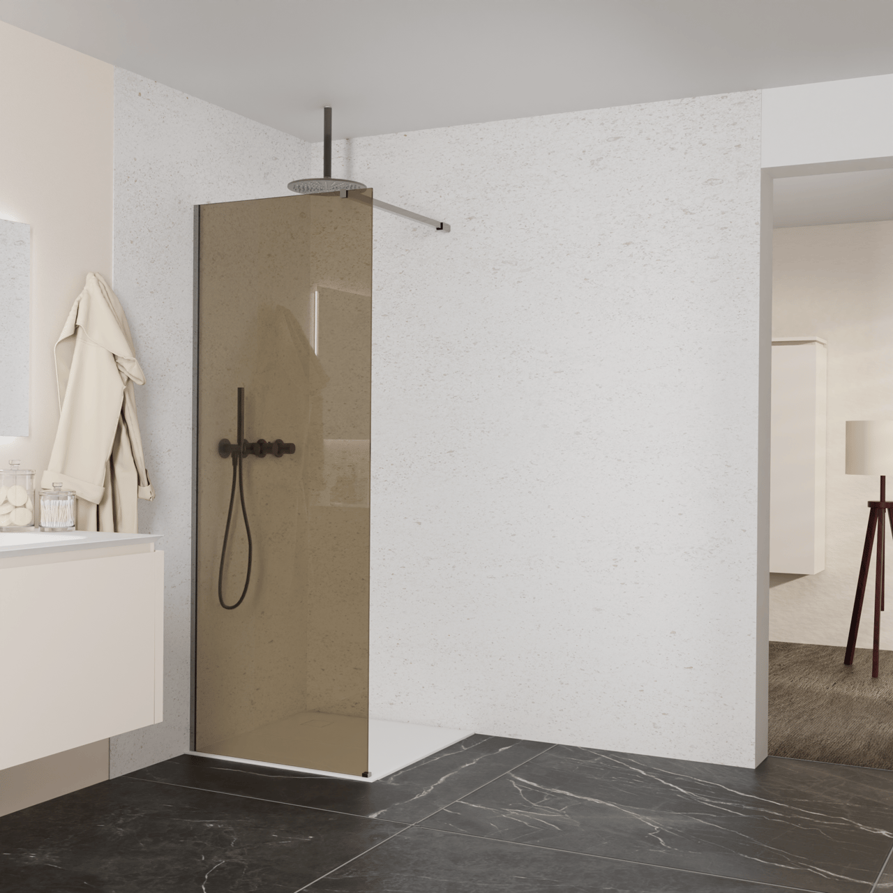 Balmani Modular douche à l'italienne: 80 x 200 cm, Verre bronze, avec coating, Profil Brushed GunMetal