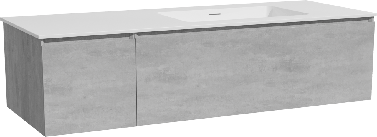 Storke Edge zwevend badmeubel 140 x 52 cm beton donkergrijs met Mata asymmetrisch rechtse wastafel in solid surface mat wit