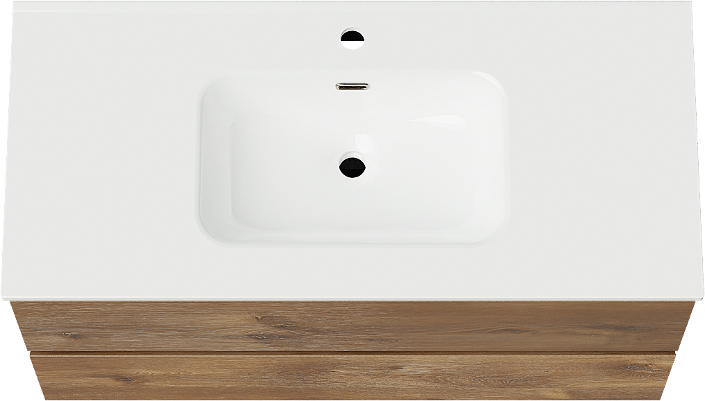 Linie Lado zwevend badmeubel 100 x 46 cm bruin eiken met Baro enkele wastafel in porselein hoogglans wit
