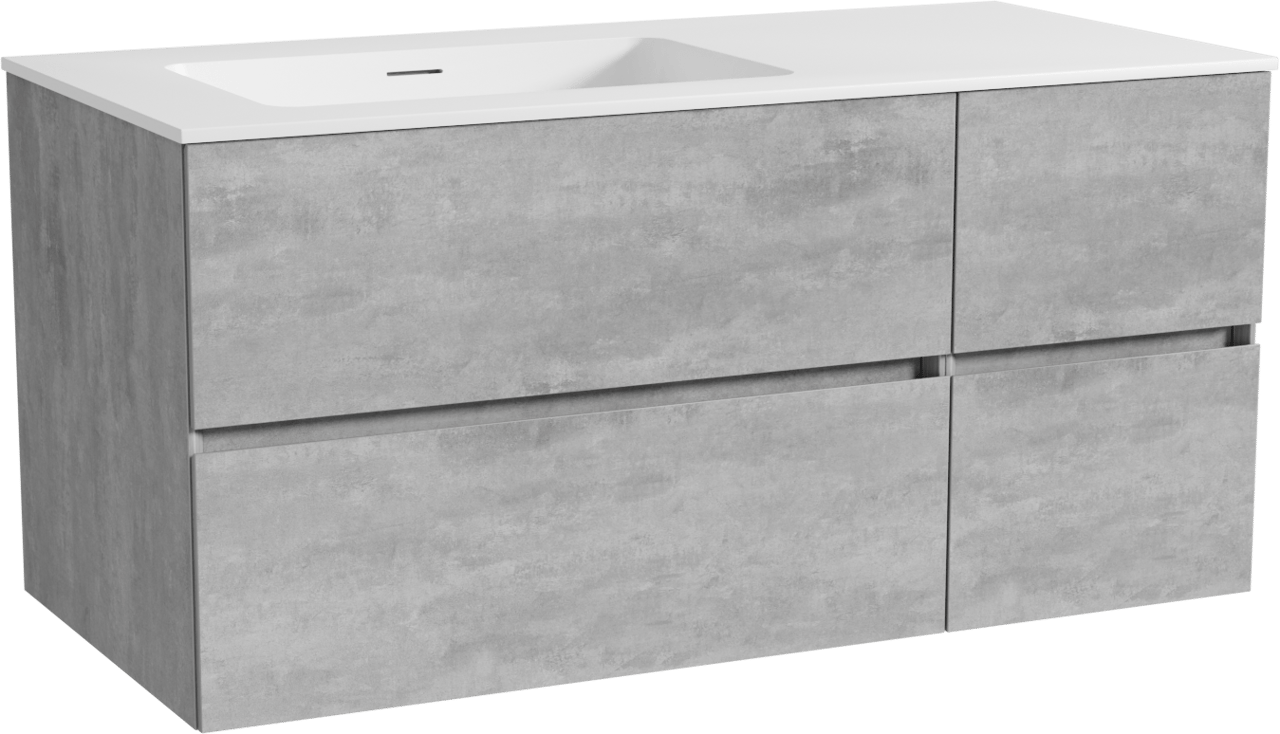 Storke Edge hängendes Möbelstück Set: 110 x 52 cm, Beton dunkelgrau, mit Mata Waschtisch links, Solid Surface Weiß matt