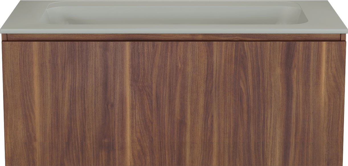 Balmani Sfera by Lucida meuble salle de bains suspendu 120 x 55 cm noyer américain avec Tablo Strada lavabo simple pour 2 trous de robinet en marbre composite soie grise